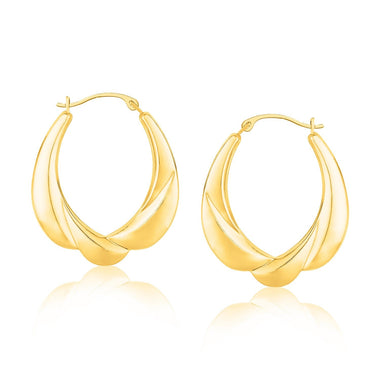 14k Yellow Gold Scallop Motif Graduated Oval Hoop Earrings - 0