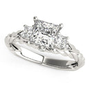 14k White Gold Princess Cut 3 Stone Antique Style Diamond Ring (1 1/8 cttw)-3