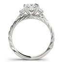 14k White Gold Princess Cut 3 Stone Antique Style Diamond Ring (1 1/8 cttw)-4