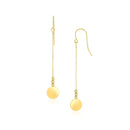 14k Yellow Gold Bead and Shiny Disc Drop Earrings-2