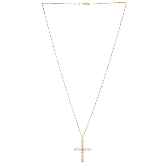 14k Yellow Gold Pearl Cross Pendant
