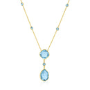 14k Yellow Gold Necklace with Pear-Shaped and Cushion Blue Topaz Briolettes-4