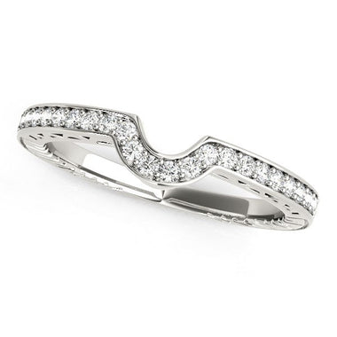 14k White Gold Prong Set Curved Wedding Band (1/8 cttw) - 0