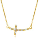 14k Yellow Gold Diamond Accented Curved Cross Necklace (.11cttw)-4