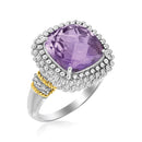 18k Yellow Gold & Sterling Silver Popcorn Ring with Amethyst and Diamond Accents-2