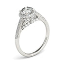 14k White Gold Round Cut Pave Set Shank Diamond Engagement Ring (1 3/8 cttw)-5