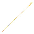 14k Tri Color Gold Anklet with Textured Beads-3