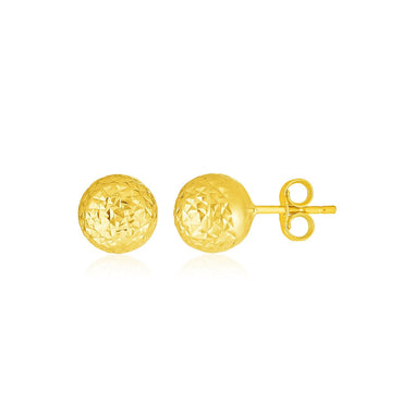 14k Yellow Gold Ball Earrings with Crystal Cut Texture - 0