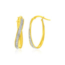 14k Two-Tone Gold Oval Hoop Twist Glittery Earrings-2