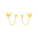 14k Yellow Gold Two Hole Post Earrings with Butterflies-2