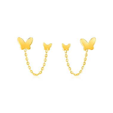 14k Yellow Gold Two Hole Post Earrings with Butterflies - 0