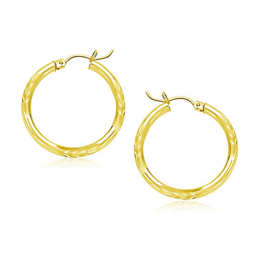 10k Yellow Gold Diamond Cut Hoop Earrings (20mm) - 0