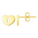 14k Yellow Gold Heart Padlock Stud Earrings-2