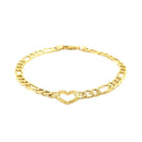 14k Yellow Gold 7 inch Figaro Chain Bracelet with Heart-6