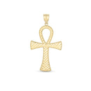 14k Yellow Gold High Polish Textured Ankh Pendant-3
