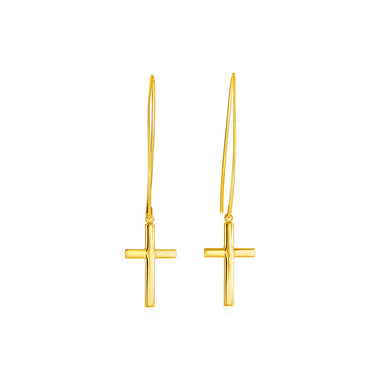 14k Yellow Gold Dangle Cross Earrings - 0