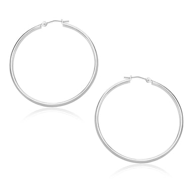 10k White Gold Polished Hoop Earrings (30mm) - 0
