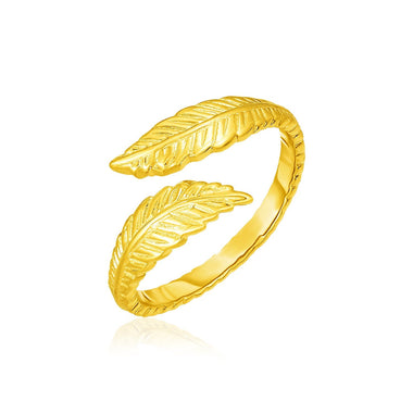 14k Yellow Gold Bypass Style Toe Ring with Leaves - 0