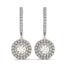 14k White And Rose Gold Drop Diamond Earrings with a Halo Design (3/4 cttw)-5