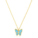 14k Yellow Gold High Polish Butterfly Turquoise Paste Necklace-4