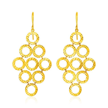 14k Yellow Gold Earrings with Textured Open Circle Motifs - 0