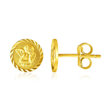 14k Yellow Gold Round Angel Post Earrings - 0