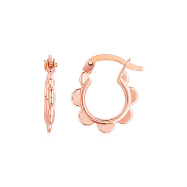 14k Rose Gold Scalloped Hoop Earrings - 0