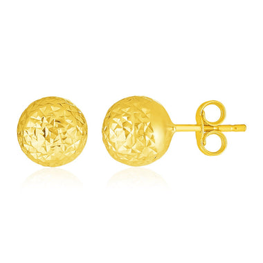 14k Yellow Gold Ball Earrings with Crystal Cut Texture - 0