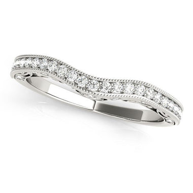 14k White Gold Milgrained Pave Set Curved Diamond Wedding Band (1/5 cttw) - 0
