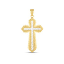 14k Two Tone Gold High Polish Diamond Cut Cross Pendant-3