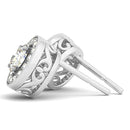 14k White Gold Round Diamond Halo Milgrain Border Earrings (3/4 cttw)-5