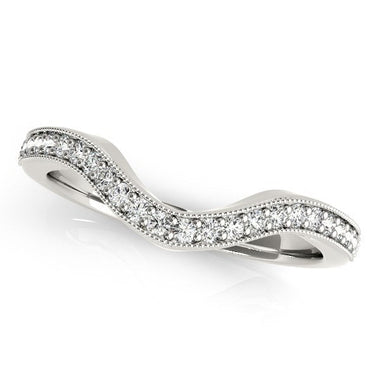 14k White Gold Milgrained Border Curved Diamond Wedding Band (1/5 cttw) - 0