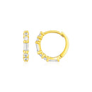 14k Yellow Gold Petite Hoop Earrings with Baguette Cubic Zirconias-3