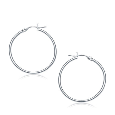 10k White Gold Polished Hoop Earrings (30 mm) - 0