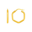 14k Yellow Gold Shiny Hexagon Hoop Earrings-2