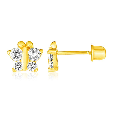 14k Yellow Gold Butterfly Childrens Earrings - 0