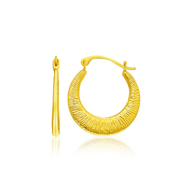 14k Yellow Gold Graduated Round Textured Hoop Earrings - 0