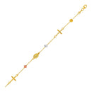 14k Tri Color Gold Bracelet with Crosses Cubes and Medallions-3
