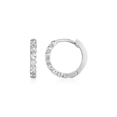 14k White Gold Petite Textured Round Hoop Earrings - 0