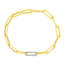 14k Yellow Gold Paperclip Chain Bracelet with Diamond Link-3