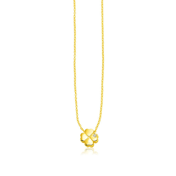 14k Yellow Gold Polished Four Leaf Clover Necklace with Diamond