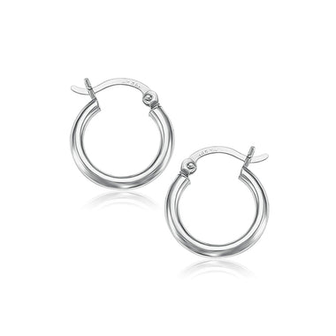 10k White Gold Polished Hoop Earrings (15 mm) - 0