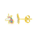14k Yellow Gold Enameled Unicorn Childrens Earrings-2