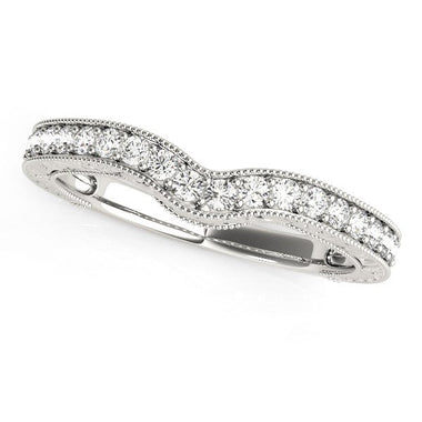 14k White Gold Bead Border Curved Diamond Wedding Band (1/4 cttw) - 0