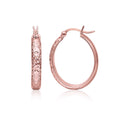 14k Rose Gold Hammered Oval Hoop Earrings-2