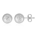 14k White Gold Ball Earrings with Crystal Cut Texture-2