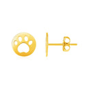 14k Yellow Gold Post Earrings with Paw Prints-2