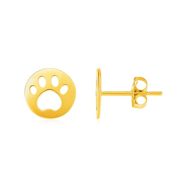 14k Yellow Gold Post Earrings with Paw Prints - 0