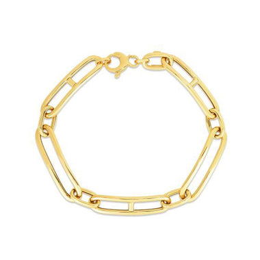 14k Yellow Gold 7 1/4 inch Elongated Alternating Mariner Link Bracelet (7.40 mm) - 0