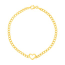 14k Yellow Gold 7 inch Curb Chain Bracelet with Heart-5